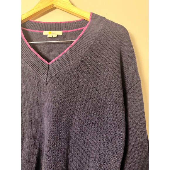 Boden Navy Blue V Neck Sweater Pink Trim Yellow Cuffs Women US 4 - Picture 5 of 7